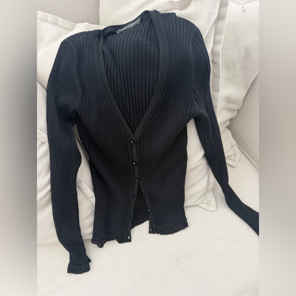 Dolce & Gabbana Black Ribbed Vneck Button Cardigan